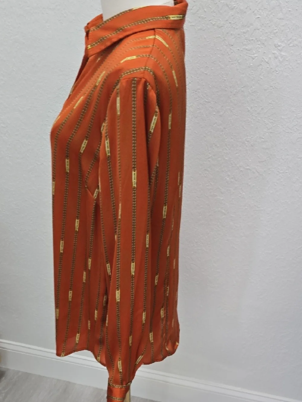 2-Michael Kors Button-Down Shirt Pair in White and Rust Orange - Picture 9 of 11